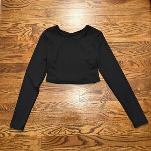 Black Long Sleeve Crop Top Open Back